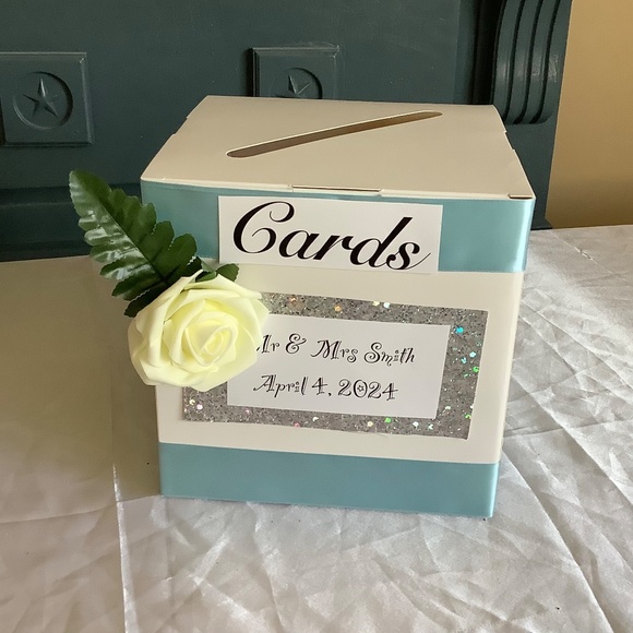 Greeting card box personalized with satin ribbon and roses..you choose colors - Picture 6 of 12